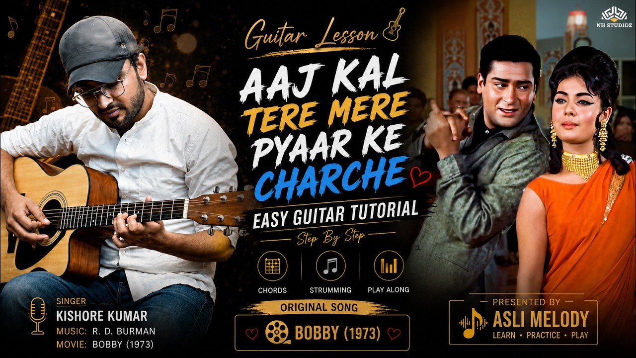 Aaj Kal Tere Mere Pyar Ke Charche on Guitar  | Brahmachari (1968) | Mohd Rafi | Easy Guitar Chords — Rhythm Music Academy